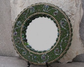 Round Mosaic Mirror in Greens and Gold
