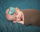 SALE-Soft Rose Handmade Flower on Newborn skinny lace headband