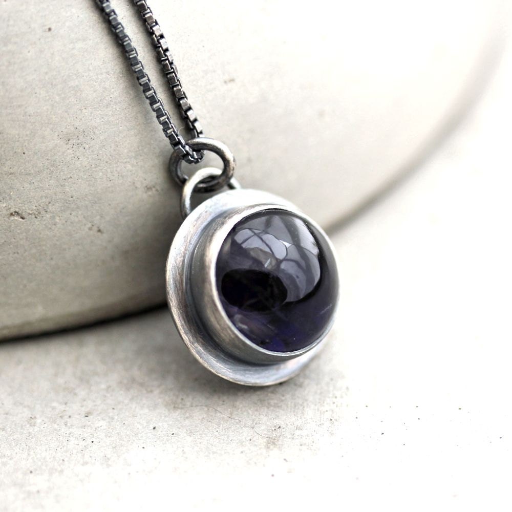 Iolite Necklace, Deep Midnight Dark Indigo Blue Iolite Gemstone Oxidized Sterling Silver Pendant Necklace  - Seakissed - TheSlyFox