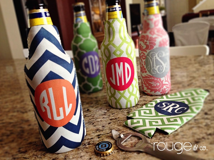 bottle koozie - customizable colors and monogram with zippered back for longnecks
