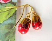 Floral Red Porcelain  earrings- dangle earrings- So sweet and adorable- Great Gifts FREE SHIPPING