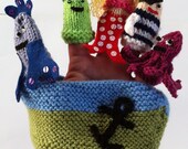 Mermaid and friends finger puppets in a boat