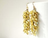 Statement earrings, vintage bead earrings, 1960s earrings, aurora borealis, golden, dangle earrings, nicobel
