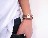 Wrap bracelet, flower bracelet, vintage button bracelet, colorful bracelet, statement bracelet, summer jewelry by nicobel