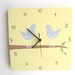Love birds Wall clock- birds on a branch green and pink clock  -unique gift- canvas clock- Decorative  hand painted Square clock