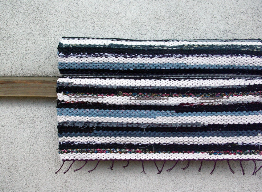 Woven Rag Rug - gray black white 1.64' x 7.28'