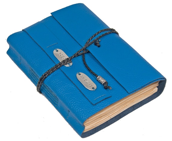 Blue Leather Journal with Tea Stained Pages