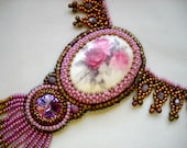 Bead Embroidery Necklace  Pink Gold Bead Embroidered - MADE TO ORDER