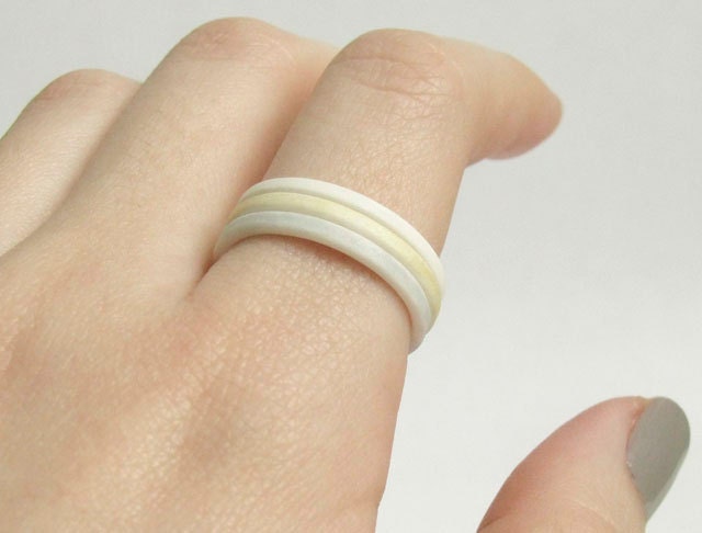 Stacking Rings - Triple Stack Porcelain Rings, White, Mustard, Pearl Grey