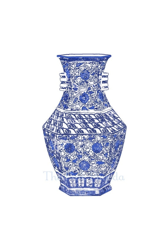 Blue and White Chinese Vase 13x19 Giclee
