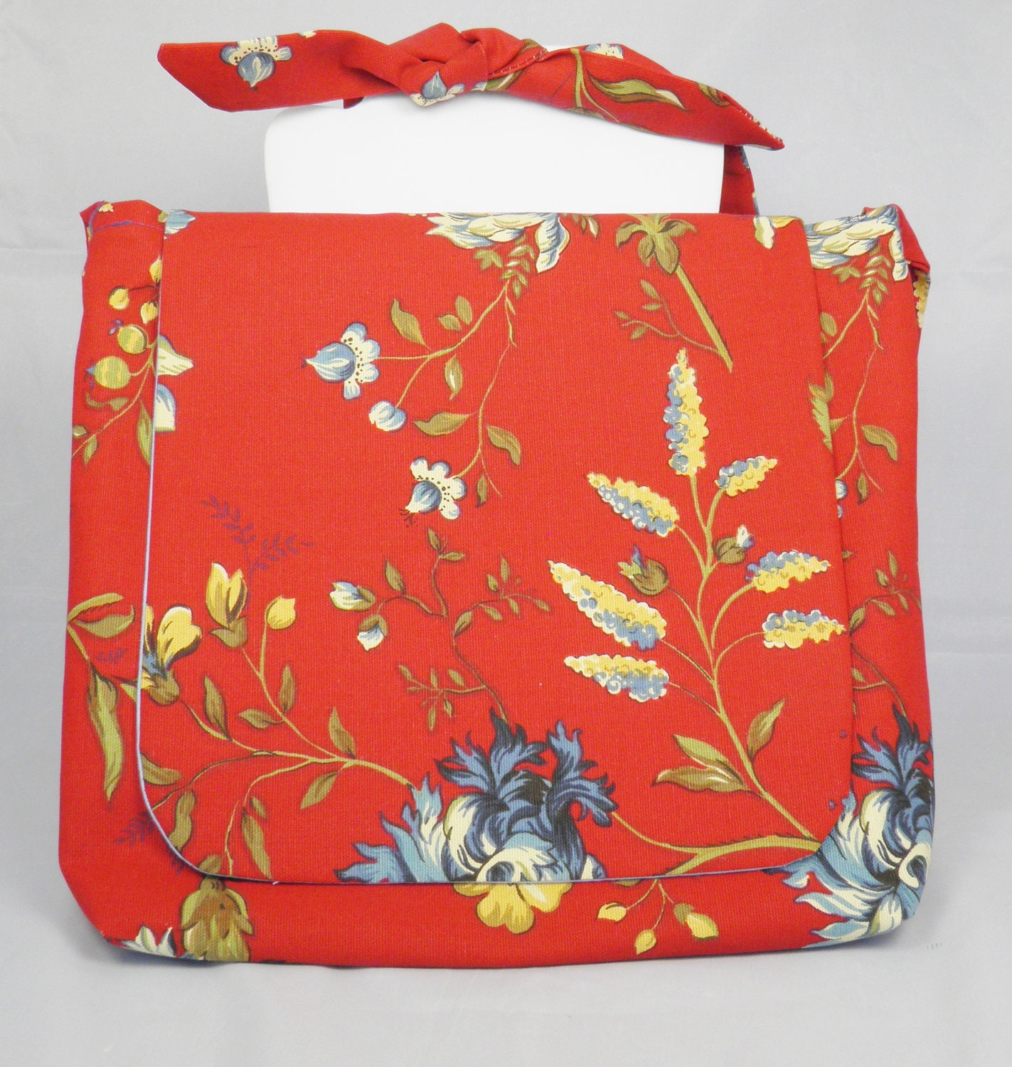 Red Messenger Bag / Red Laptop Bag / Red Netbook Bag / Floral Messenger Bag / Floral Laptop Bag / Floral Netbook Bag --- Adjustable Strap