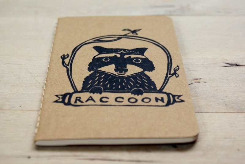 Raccoon Woodland Animal Blank Notebook Moleskine Journal Hand Carved Stamp Kids Children Spring Gift