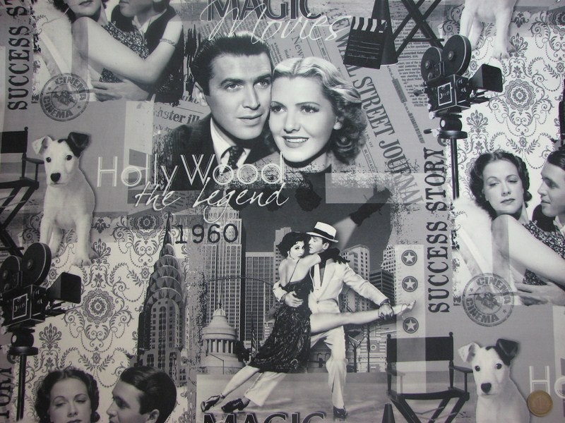 Hollywood,cinema printed heavy weight polyester viscose upholstery fabric-Half Yard