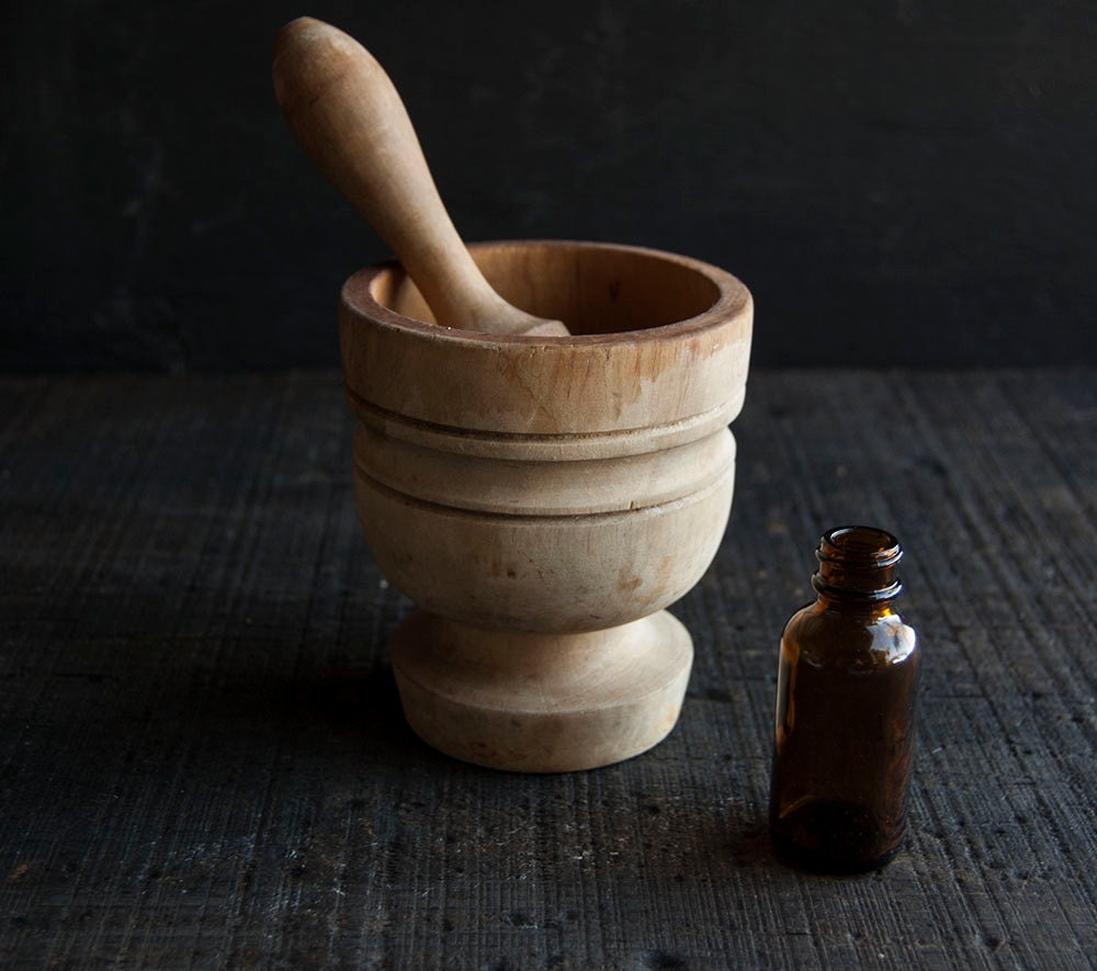 Wooden Mortar and Pestle - Vintage Victorian Rustic Wood