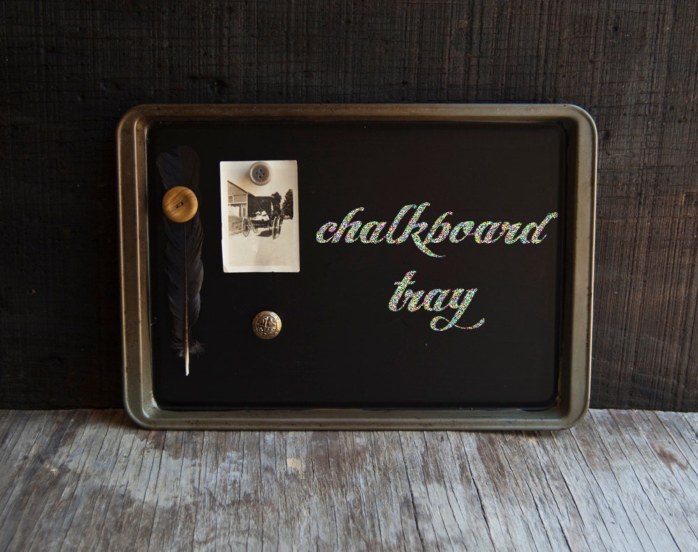 Chalkboard Tray with Magnets - Vintage Upcycled