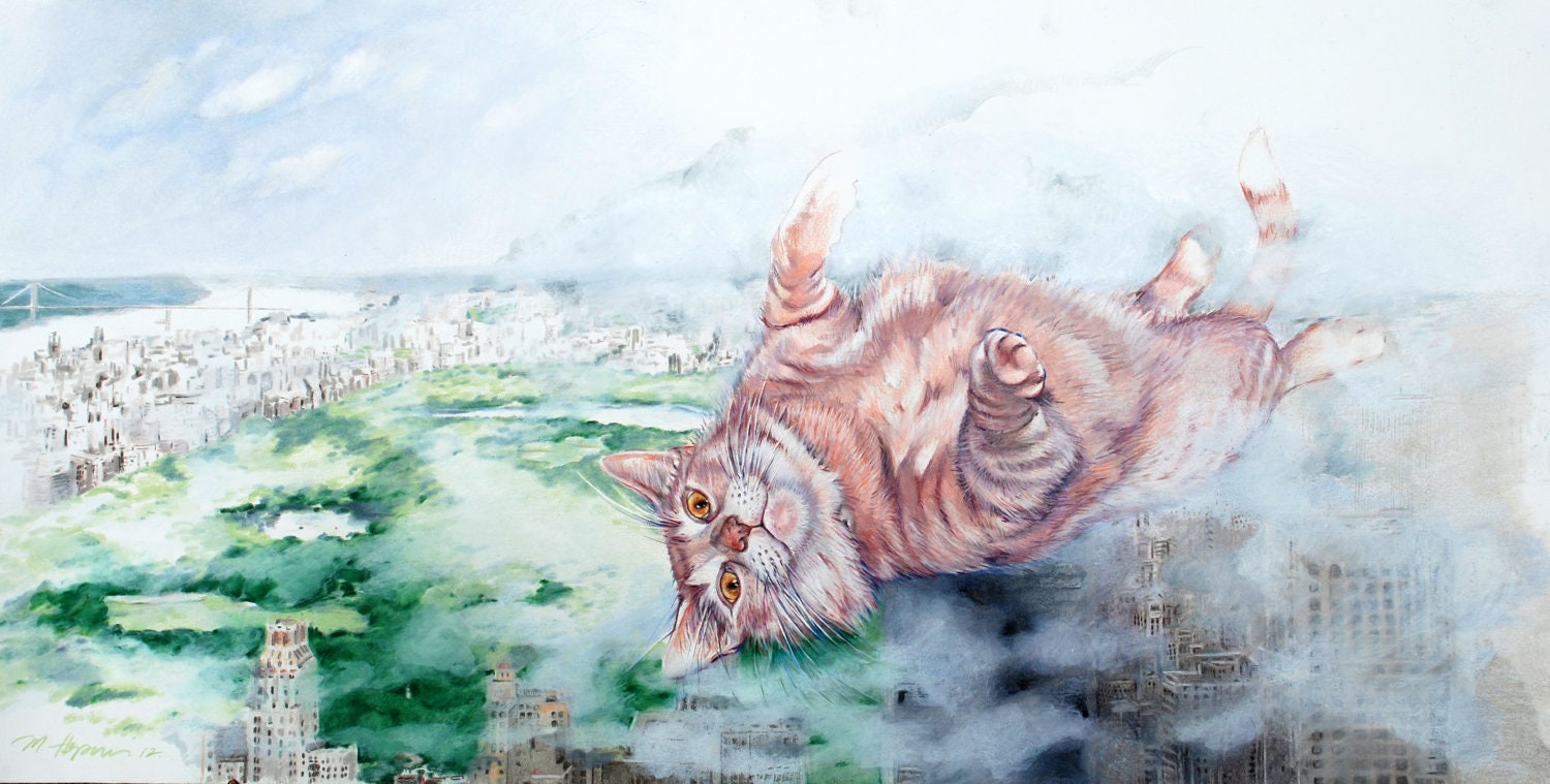 Central Park and Cat, Framed Original Painting by Margi Hopkins of Pepper Portraits LLC.