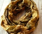 Infinity Scarf soft colors in butterscotch and  olive green in recycled sari silk, Wearable Woman  accesories T