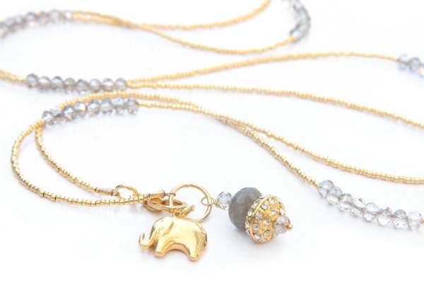 Trendy Extra Long Necklace with Signature 24k Vermeil Gold GOOD LUCK ELEPHANT Charm, 25" - Exclusively at the Lucky Elephant