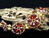 Crystal Woven Bracelet in Red Magma and Light Smoked Topaz with Gold Pearls