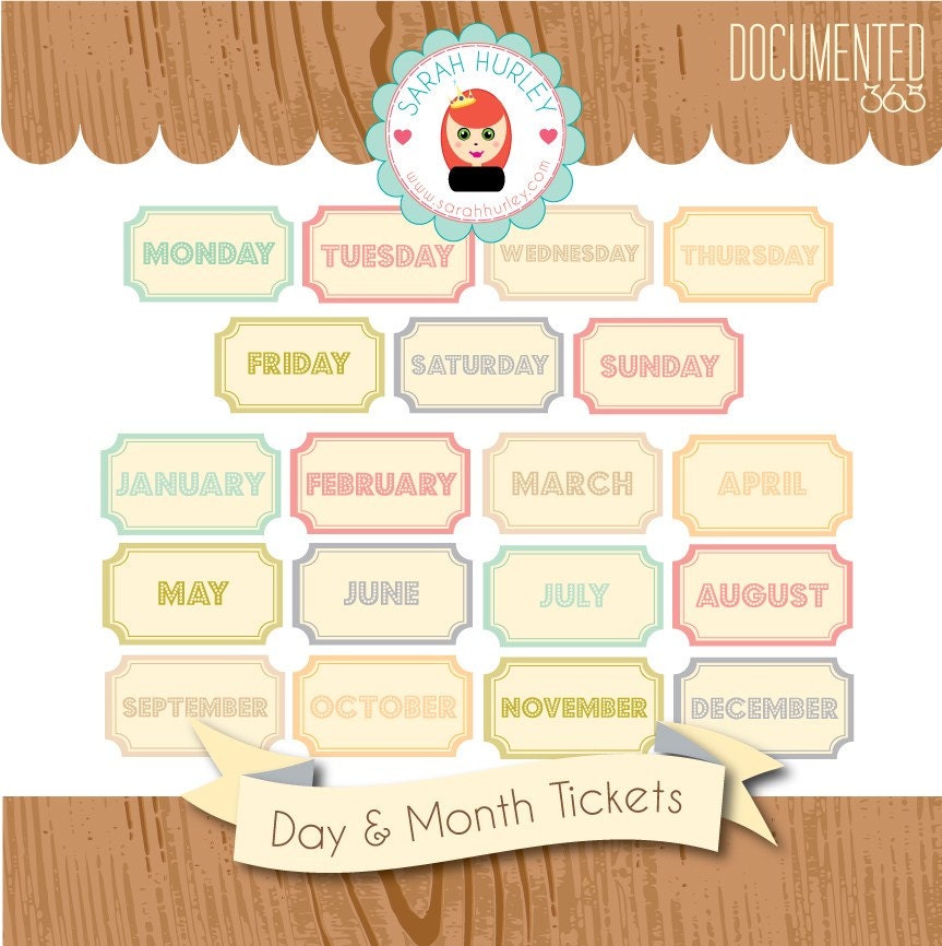 Documented 365 Day and Month Tickets Digi Kit by Sarah Hurley Digital & Hybrid Scrapbooking / Cardmaking / Crafts