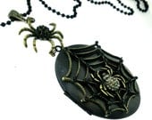 Unisex: Gothic/Vampire/Dark Romance Spider Web Locket Pendant with A Double Jeweled Spider