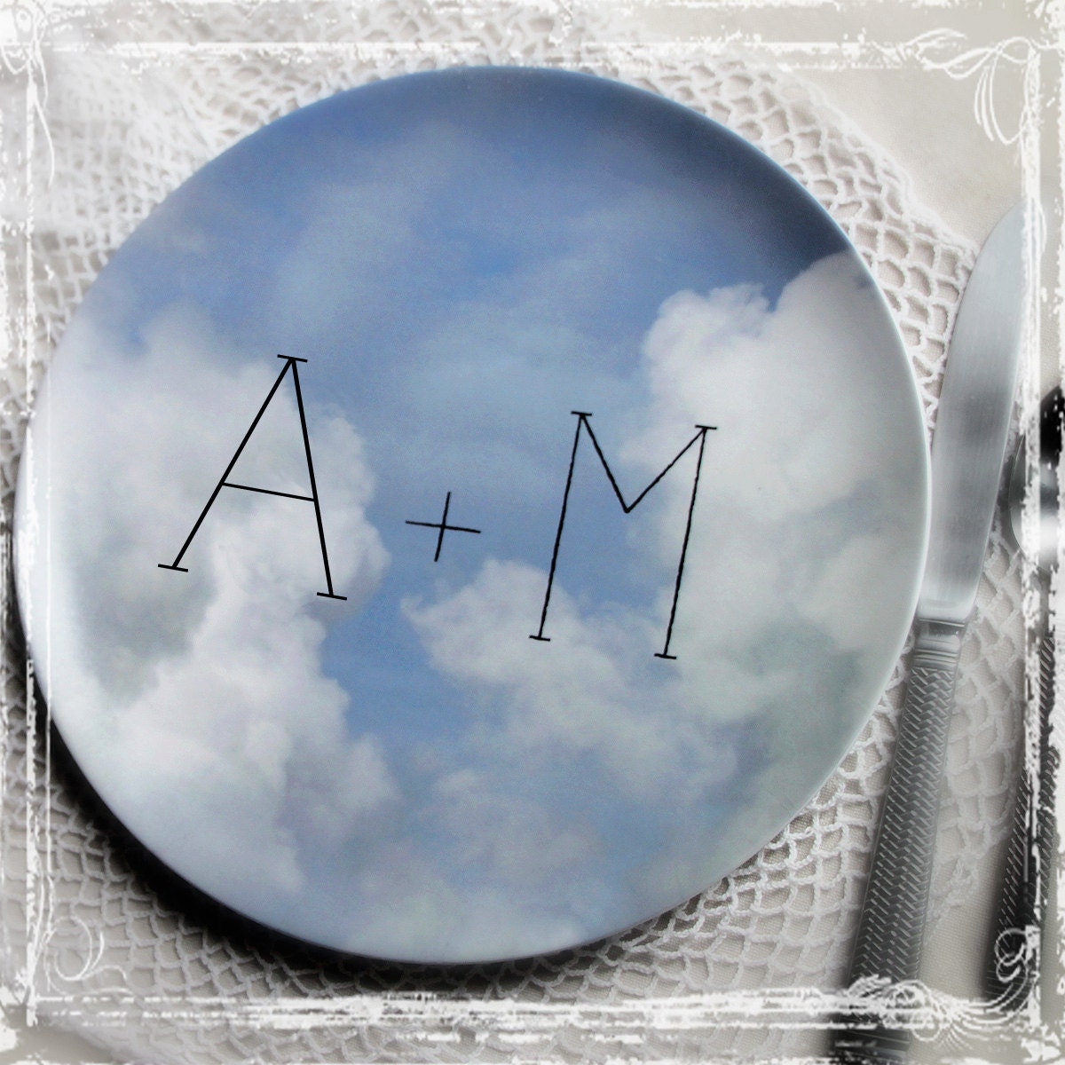 Match Made In Heaven Plate - Weddings Anniversary, First Married Christmas Gift, Personalized, Sky Clouds, Reception, Photo Prop Newlywed