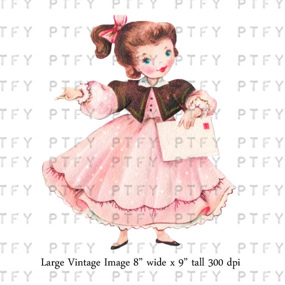 Rare Adorable Vintage Girl LARGE Digital Vintage Image Download Sheet Transfer To Totes Pillows Tea Towels T-Shirts