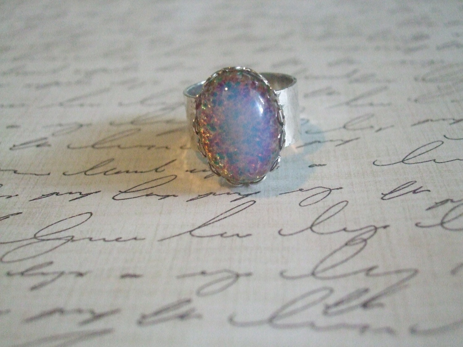 Vintage  Glass Opal Cocktail Ring