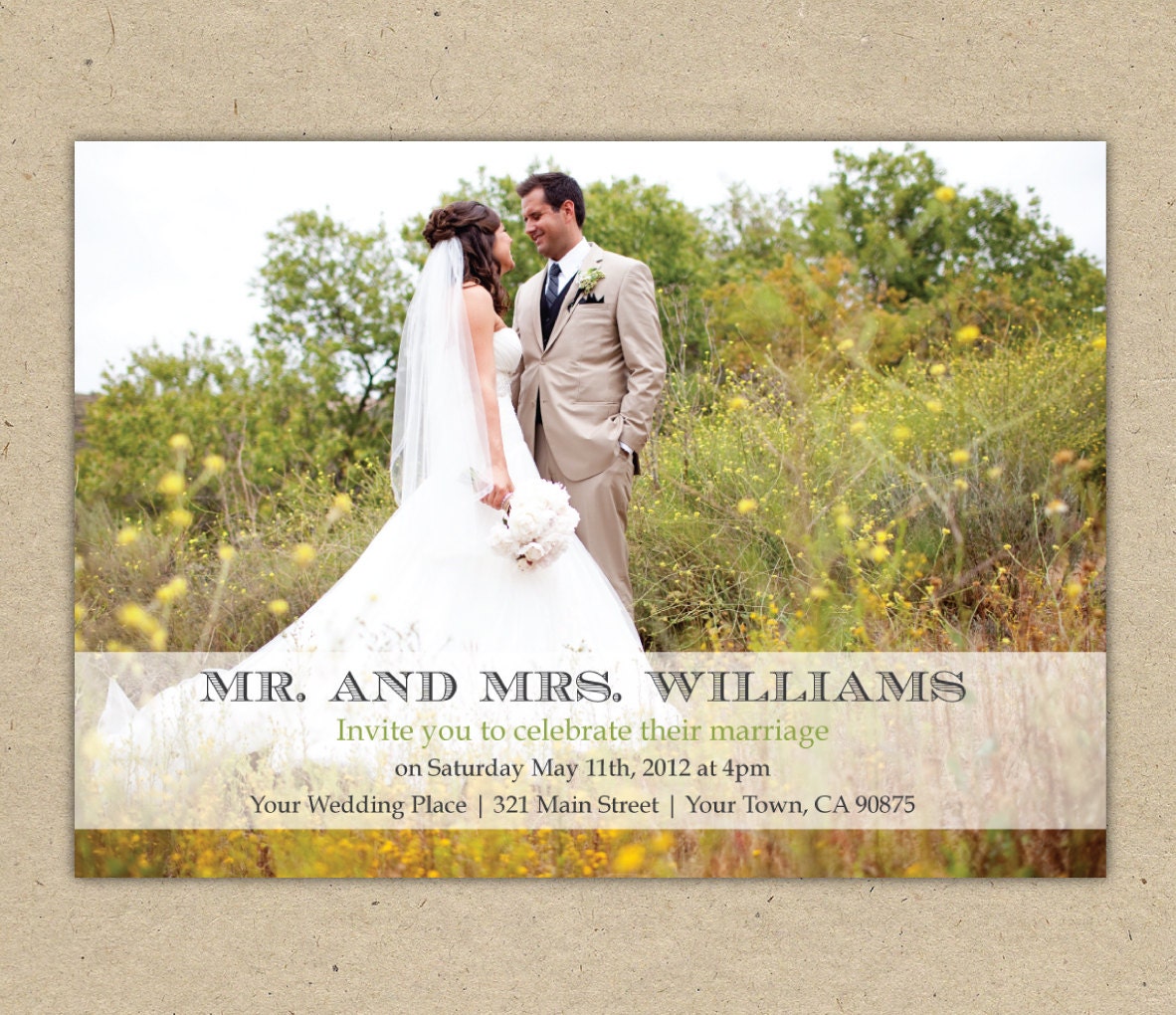 Picture Wedding Invitations. PDF. Modern design. print at home. just married. eloped (1036)
