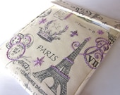 iPad cover - hand embroidered gadget tablet case - Eiffel Tower Purple Paris France feminine woman girl lady teen