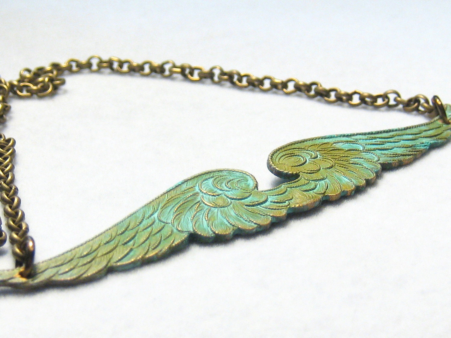 Verdigris Patina Angel Wings Necklace