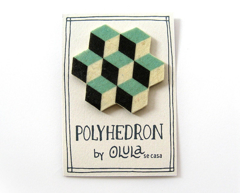 POLYHEDRON Felt Brooch. Geometric pattern. Cubes.