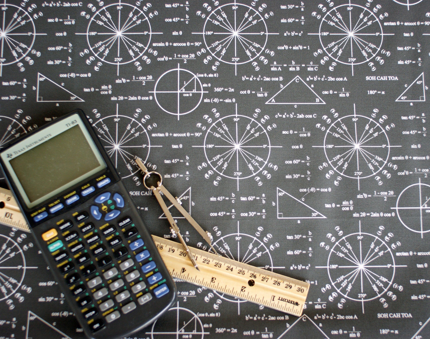 Trig and Triangles (Dark) Kona Cotton Math Fabric Fat Quarter