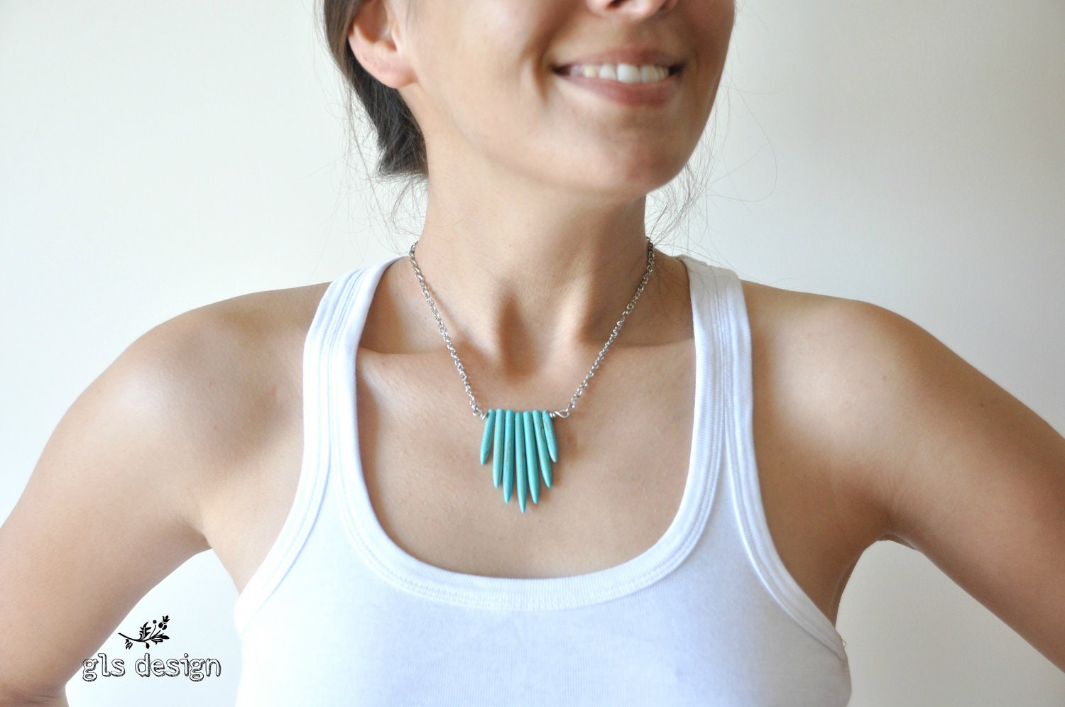 Turquoise necklace - long necklace inspired by Native American necklace blue geometric,  tribal necklace,statement necklace