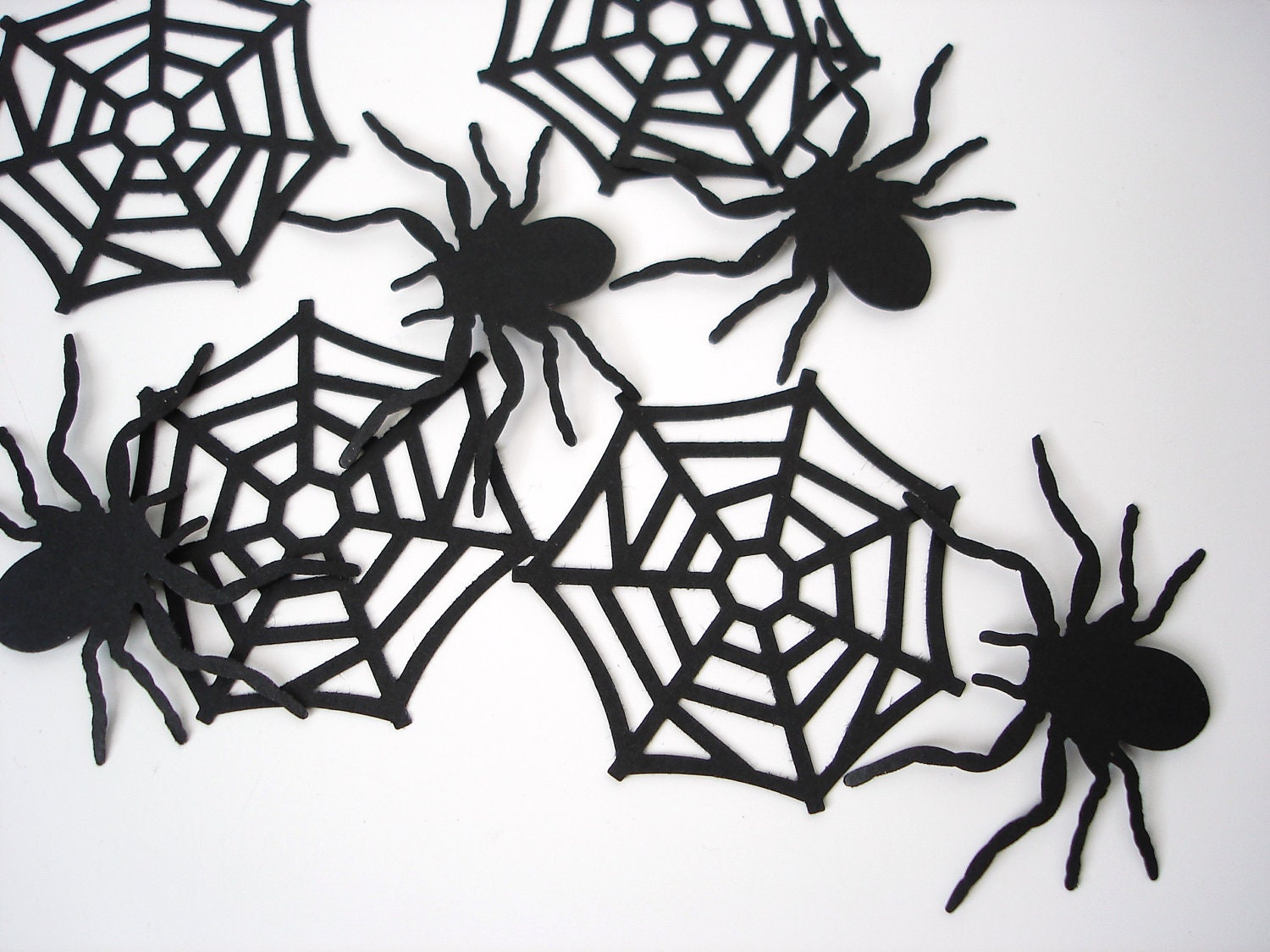 10 Halloween Black Spiderweb and Spider die cut punch scrapbook embellishments - No610