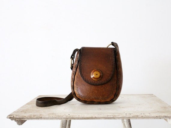 Bohemian Leather // 1960s Leather Purse // Vintage Tooled Bag