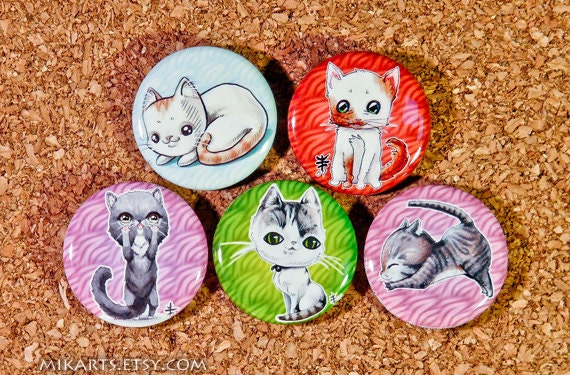 Adorable Chibi Kitty Cat Pin-back Button Set