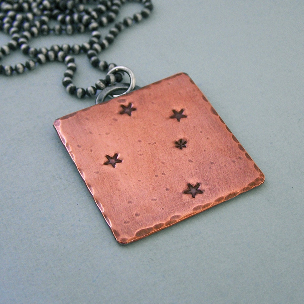Southern Cross Constellation Necklace - Crux - Hand Stamped Copper and Sterling Silver