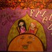 The Coffee Friends- dark red big cotton/hemp, art bag with a waterproof fabric art print on by a Pink Dreamer