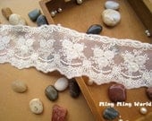 Cotton Net Embroidered Lace Trim - 2 Yards Light Beige Three Flower Lace Trim