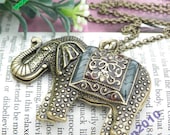 Retro copper 3d elephant with flower pattern necklace pendant vintage style