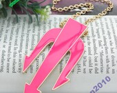 Pretty retro gold red ship anchor shape necklace pendant vintage style