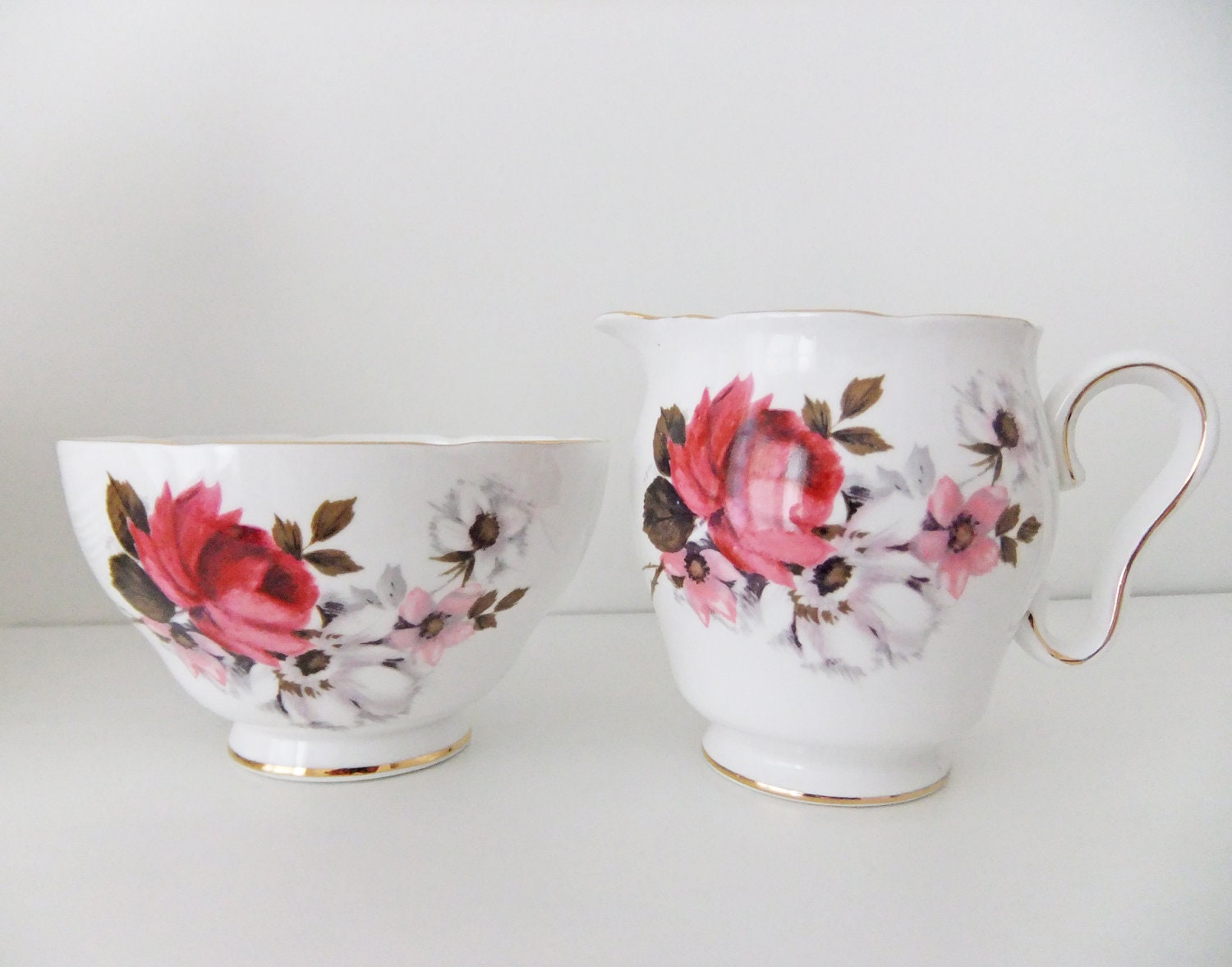 Vintage Royal Stafford Bone China Sugar Bowl and Milk Jug - Honey Bunch pattern - vintage English china