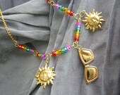 Rainbow Summer Sun Beaded Necklace with Sun and Sunglasses Charms - Handmade by Rewondered D225N-00363