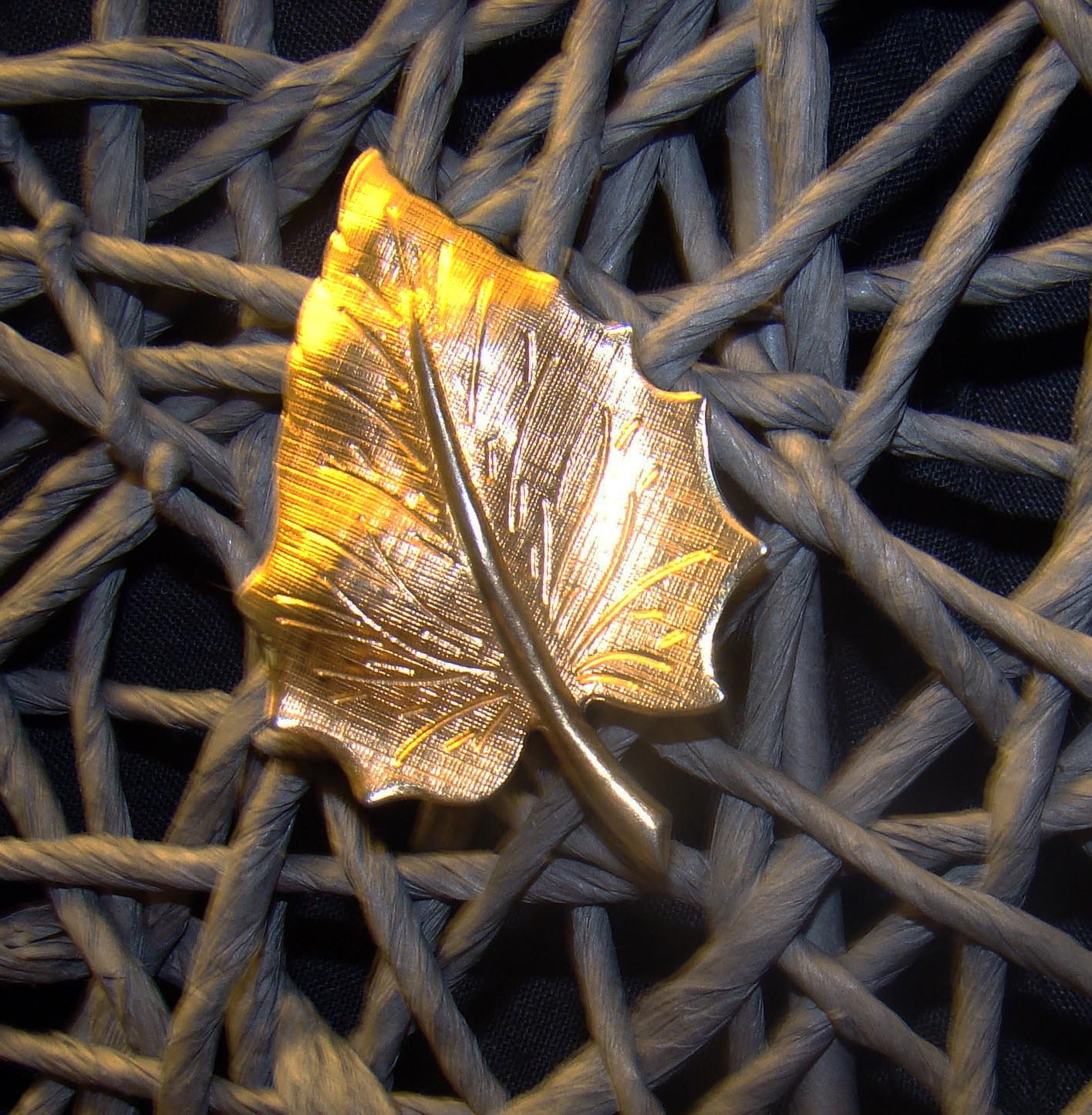Fall leaf Brooch gold toned pin autumn Hawthorn leaf Basswood