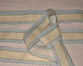 Spring Easter Peter Rabbit Hand Distressed and Hand Stamped Yellow Gingham Fringed Ribbon Twill Rabbit004 ECS