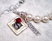 Personalized pearl bracelet or silver necklace Military name charm MOM deployment Army charm crystal customized wording TREASURES COLLECTION