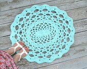 Cotton Oval Lace Thick Doily Rug No Slip Grip All Purpose Mat Crocheted in Light Aqua or Pick Your Color