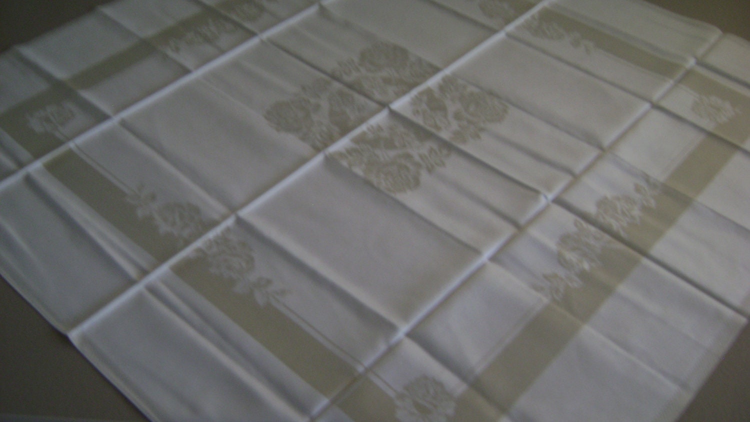 Vintage Tablecloth Rayon Damask Blend Gold/Ivory Rose Floral  39x40" square
