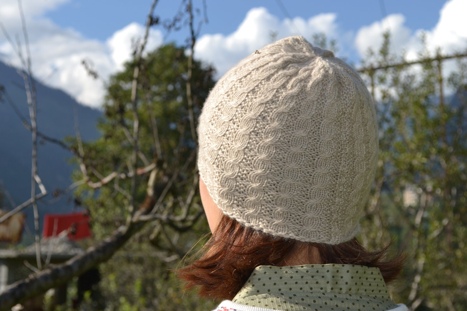 Cashmere Pashmina Fawn Beige Hand-knitted Large Ski Hat Beanie SH11